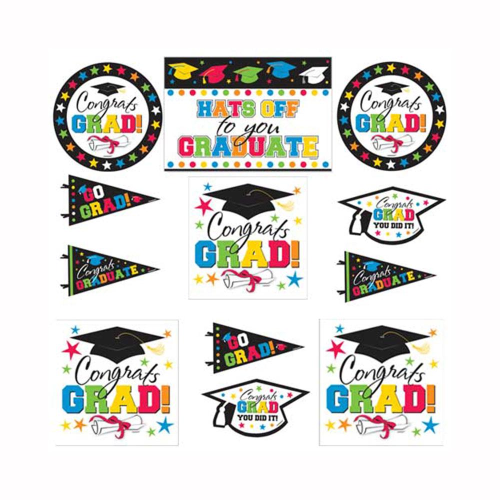 Graduation Multicolor Cutouts 12pcs Decorations - Party Centre - Party Centre