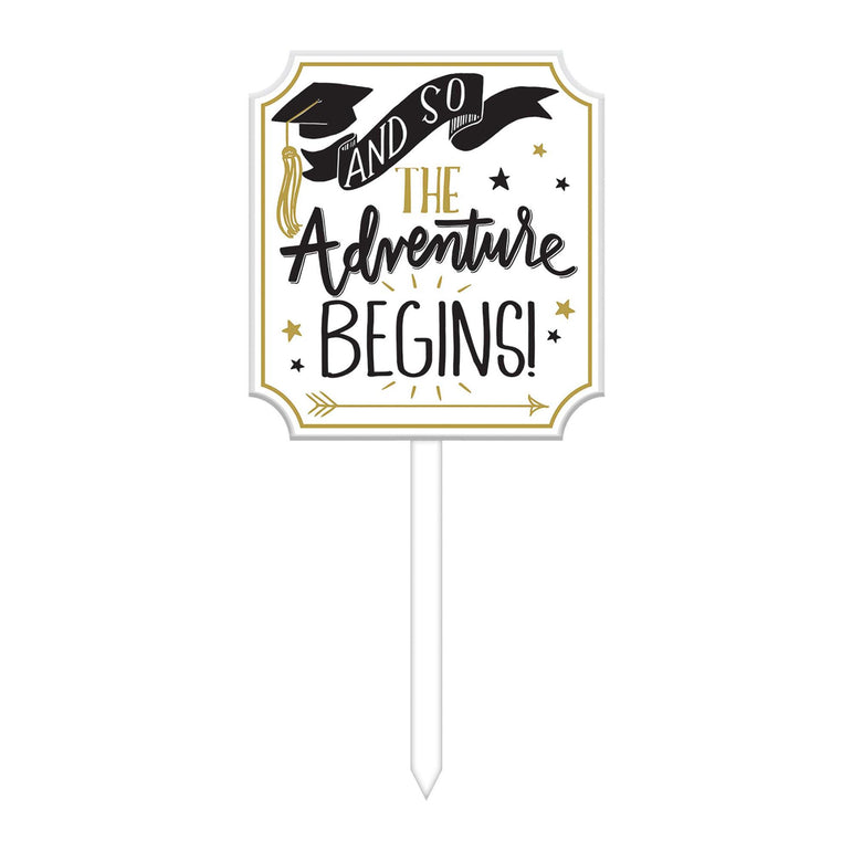 The Adventure Begins Grad Lawn Sign Decorations - Party Centre