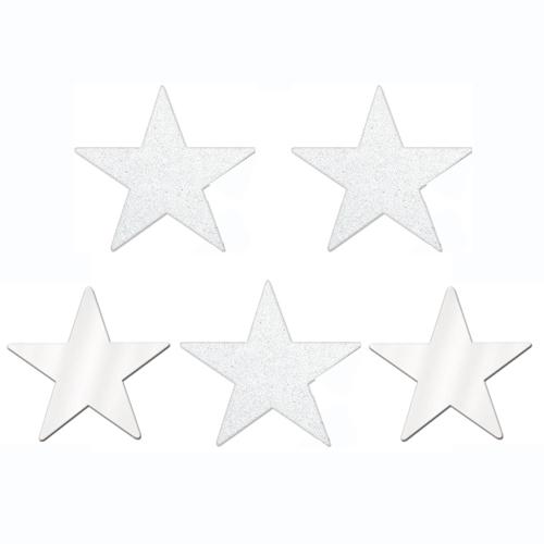 Frosty White Star Glitter and Foil Cutout 5in 5pcs Decorations - Party Centre - Party Centre