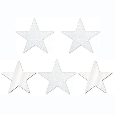 Frosty White Star Glitter and Foil Cutout 5in 5pcs Decorations - Party Centre - Party Centre