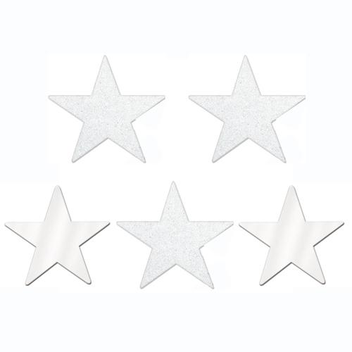 Frosty White Star Glitter and Foil Cutout 5in 5pcs Decorations - Party Centre