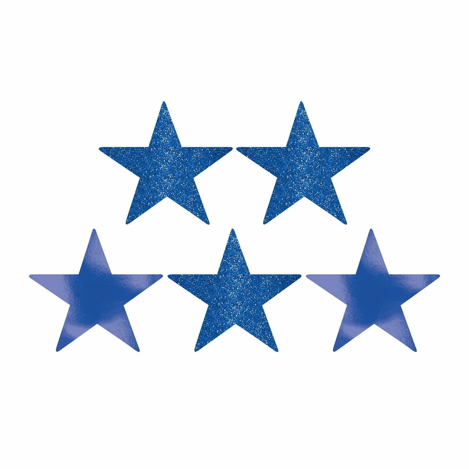 Bright Royal Blue Star Glitter and Foil Cutout 5in 5pcs Decorations - Party Centre - Party Centre