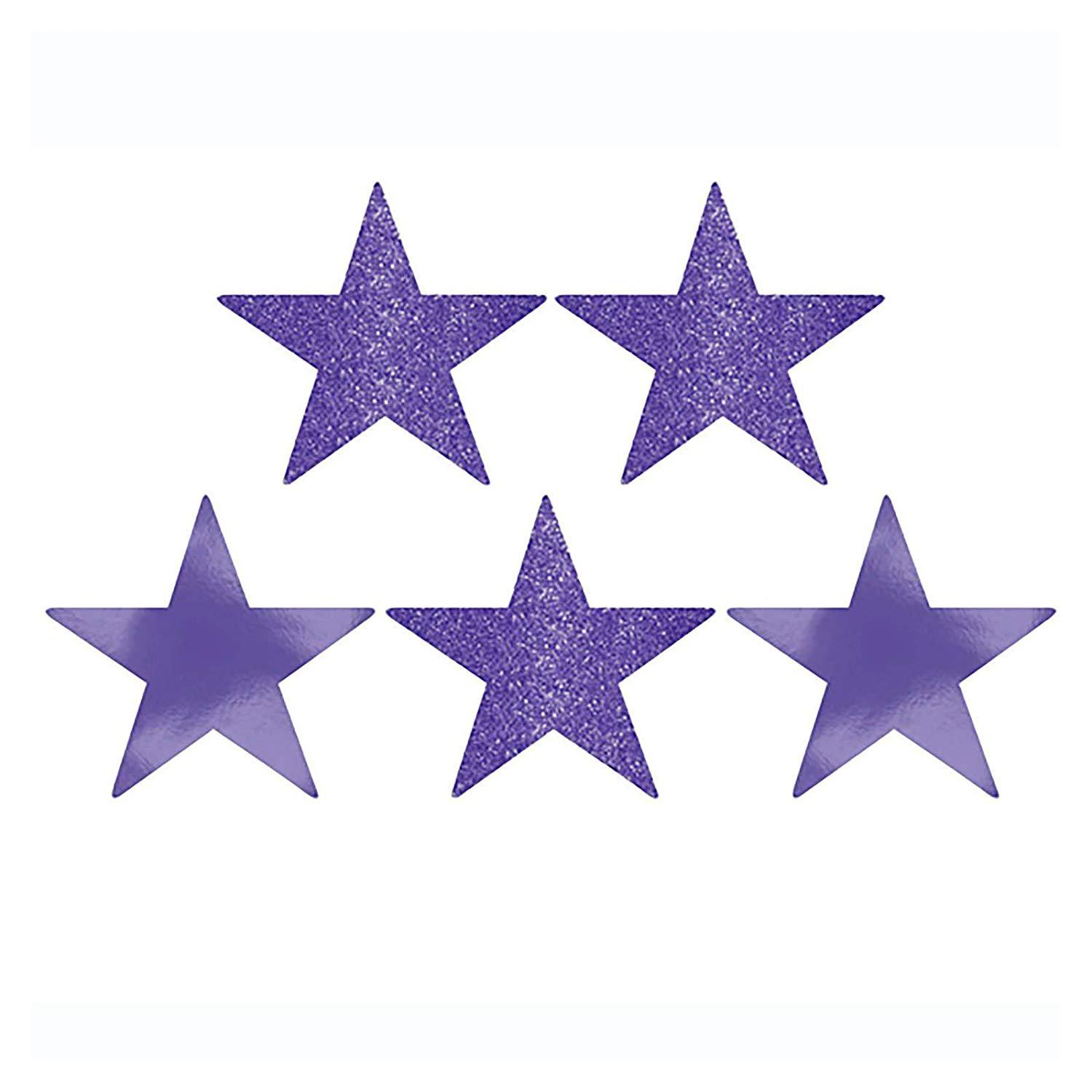 New Purple Star Glitter and Foil Cutout 5in 5pcs Decorations - Party Centre - Party Centre