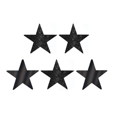 Jet Black Star Glitter and Foil Cutout 5in 5pcs Decorations - Party Centre - Party Centre