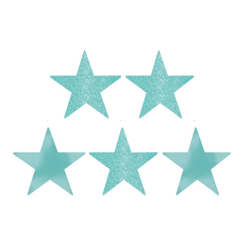 Robin's Egg Blue Star Glitter and Foil Cutout 5in 5pcs Decorations - Party Centre - Party Centre