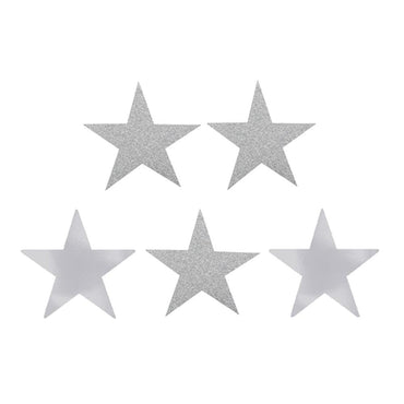 Silver Star Glitter and Foil Cutout 5in 5pcs Decorations - Party Centre - Party Centre