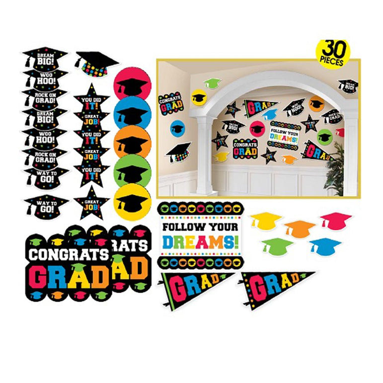 Graduation Multicolor Mega Value Pack Cutouts 30pcs Decorations - Party Centre