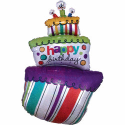 Funky Birthday Cake Holographic SuperShape Foil Balloon 61x94cm