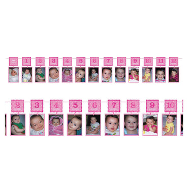 1st Birthday Girl Photo Garland Banner Decorations - Party Centre - Party Centre