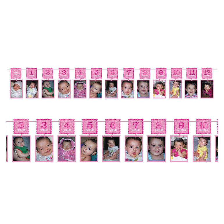 1st Birthday Girl Photo Garland Banner Decorations - Party Centre