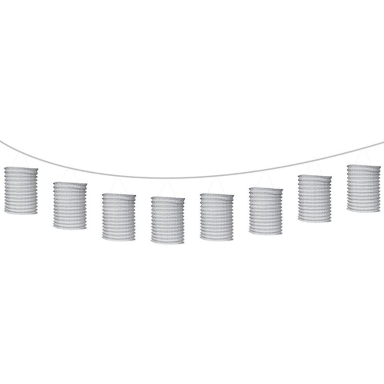 Silver  Paper Lantern Garland 12ft Decorations - Party Centre