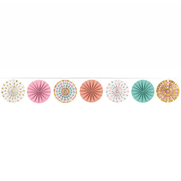 Pastel & Gold Mini Paper Fan Garland 12ft Decorations - Party Centre - Party Centre