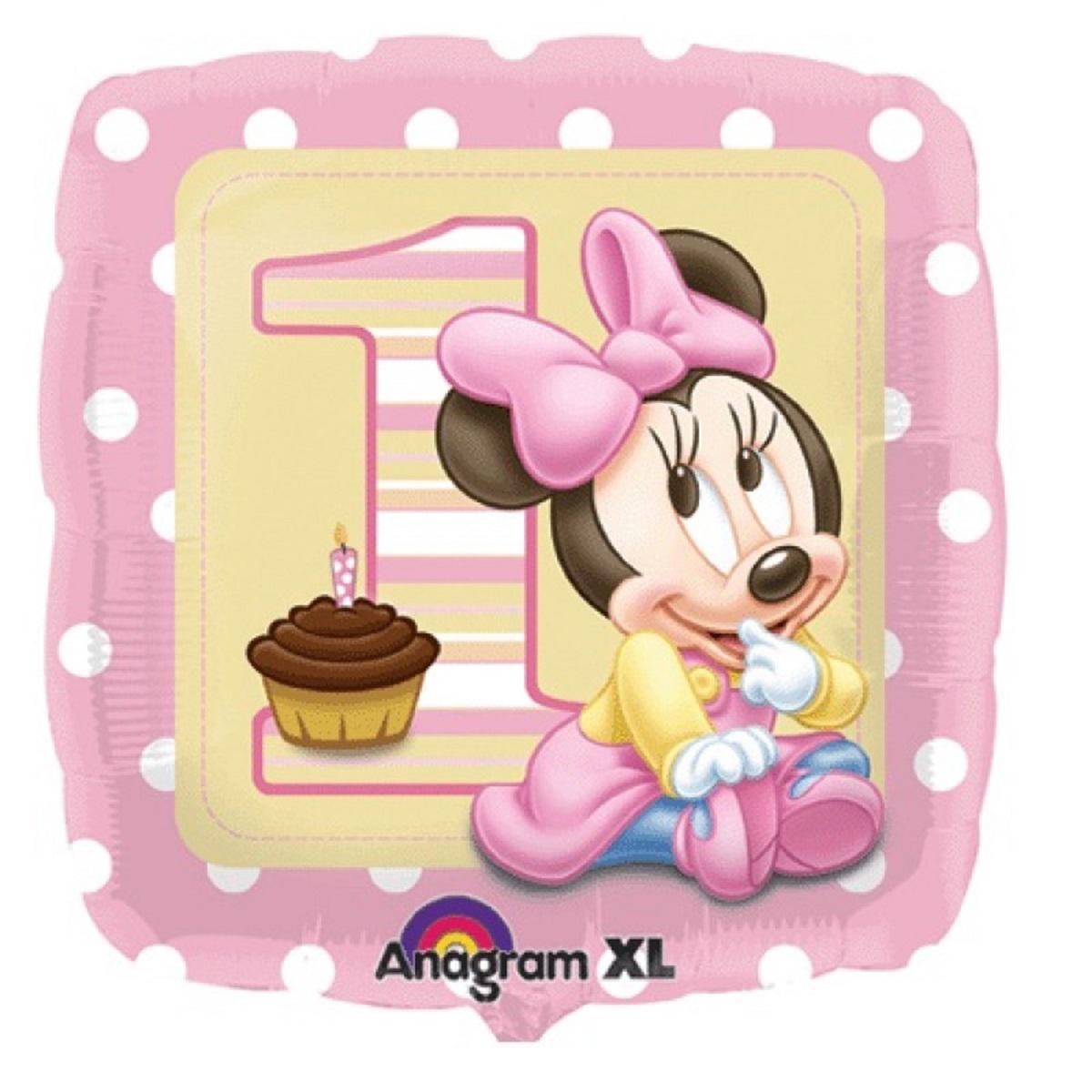 Minnie First Birthday Girl Square Foil Balloon 18in Balloons & Streamers - Party Centre - Party Centre