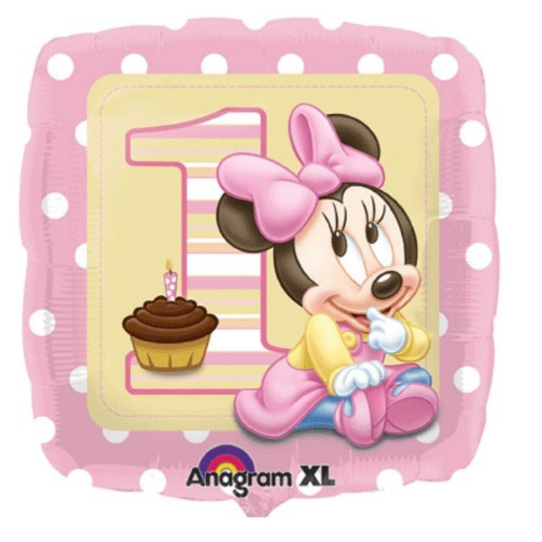 Minnie First Birthday Girl Square Foil Balloon 18in Balloons & Streamers - Party Centre