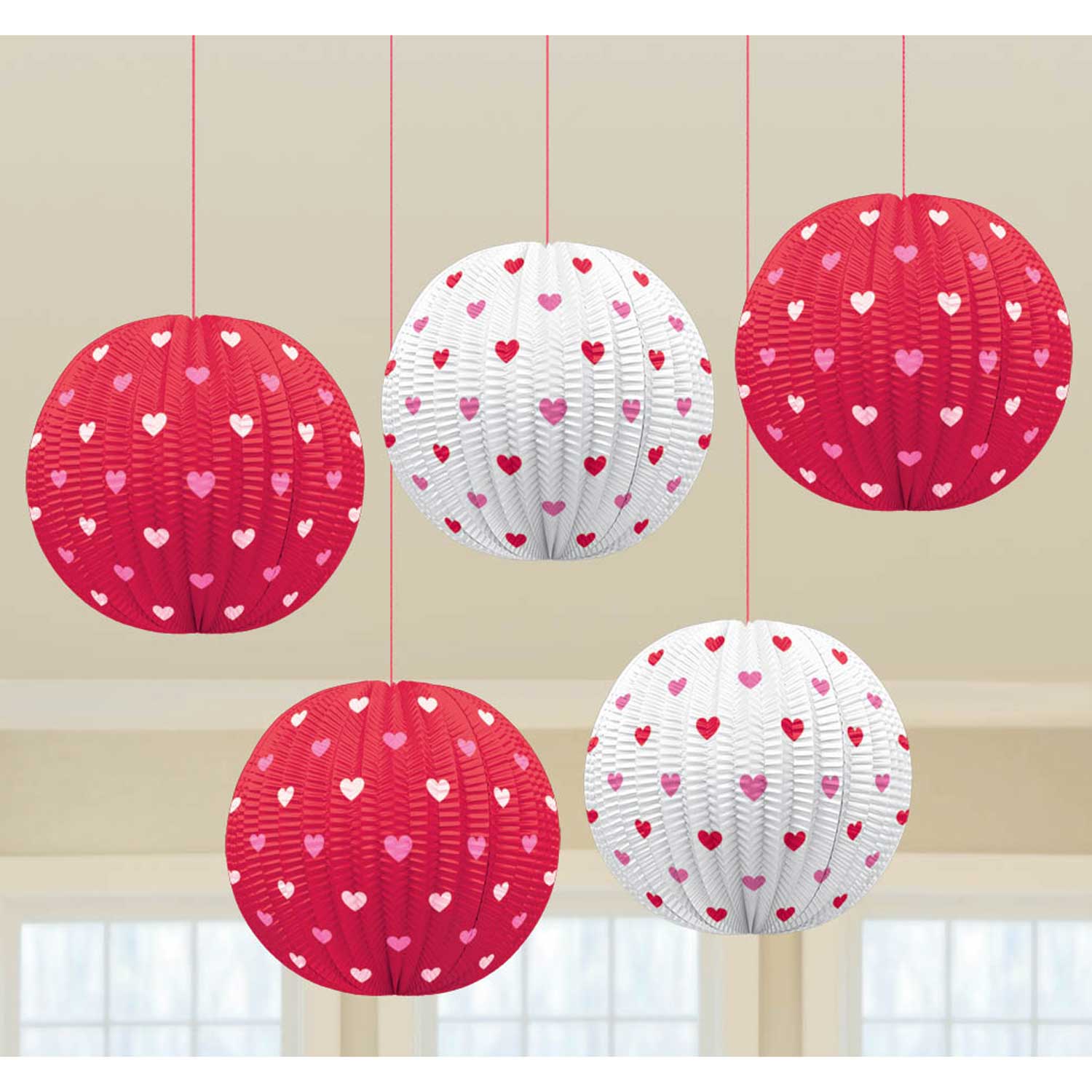 Valentine Printed Mini Lanterns 5pcs Decorations - Party Centre - Party Centre