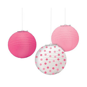 Baby Girl Printed Round Paper Lanterns 9.5in 3pcs Decorations - Party Centre - Party Centre