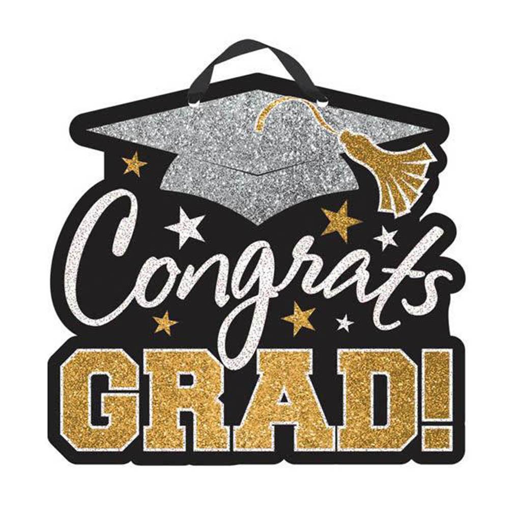 Congrats Grad Graduation Glitter Sign 11.5in x 12.75in Decorations - Party Centre - Party Centre