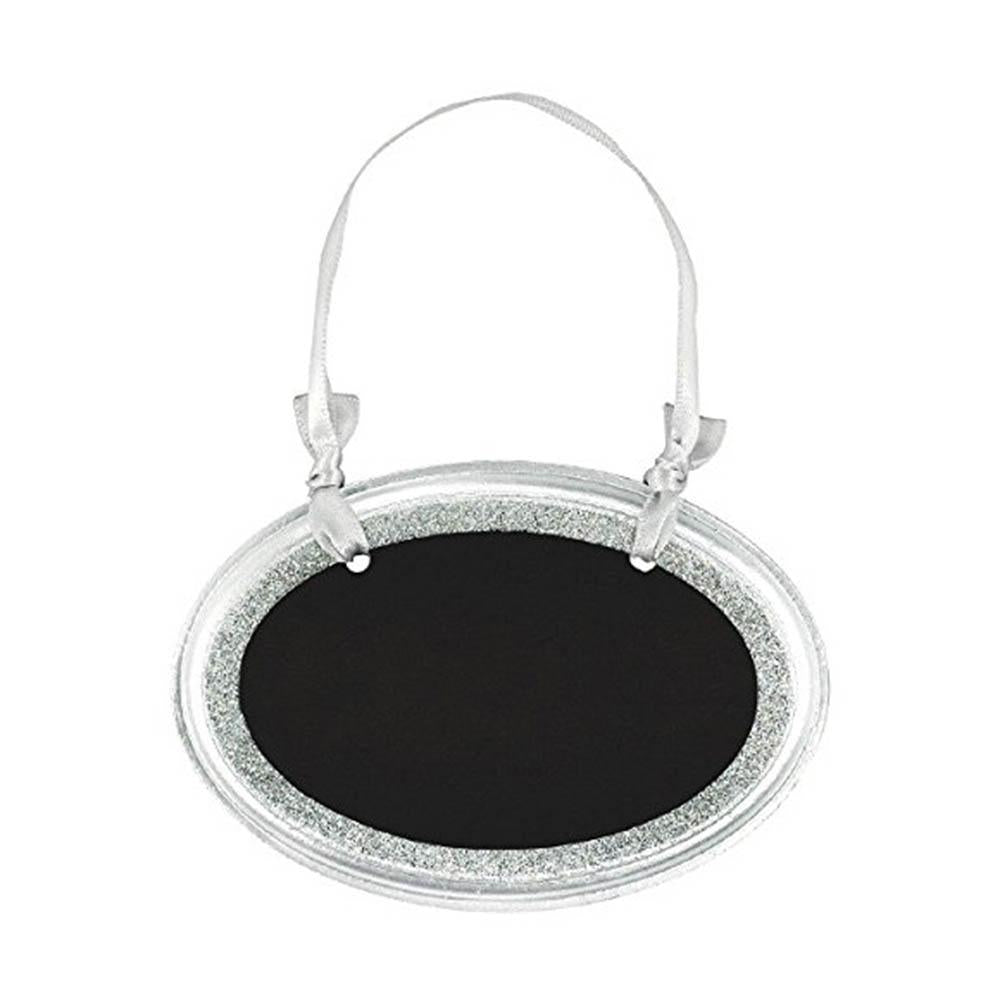 Silver Oval Mini Glitter Chalkboard Sign 2.75in x 4in Decorations - Party Centre - Party Centre