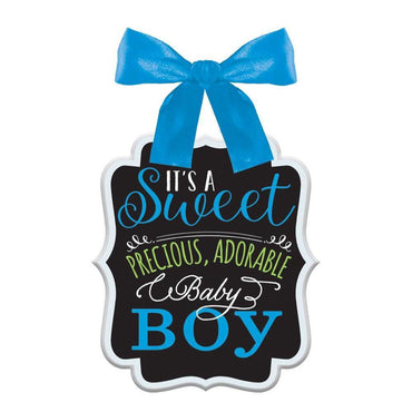 Baby Shower Boy Sign - Ribbon Bow Hanger Decorations - Party Centre - Party Centre