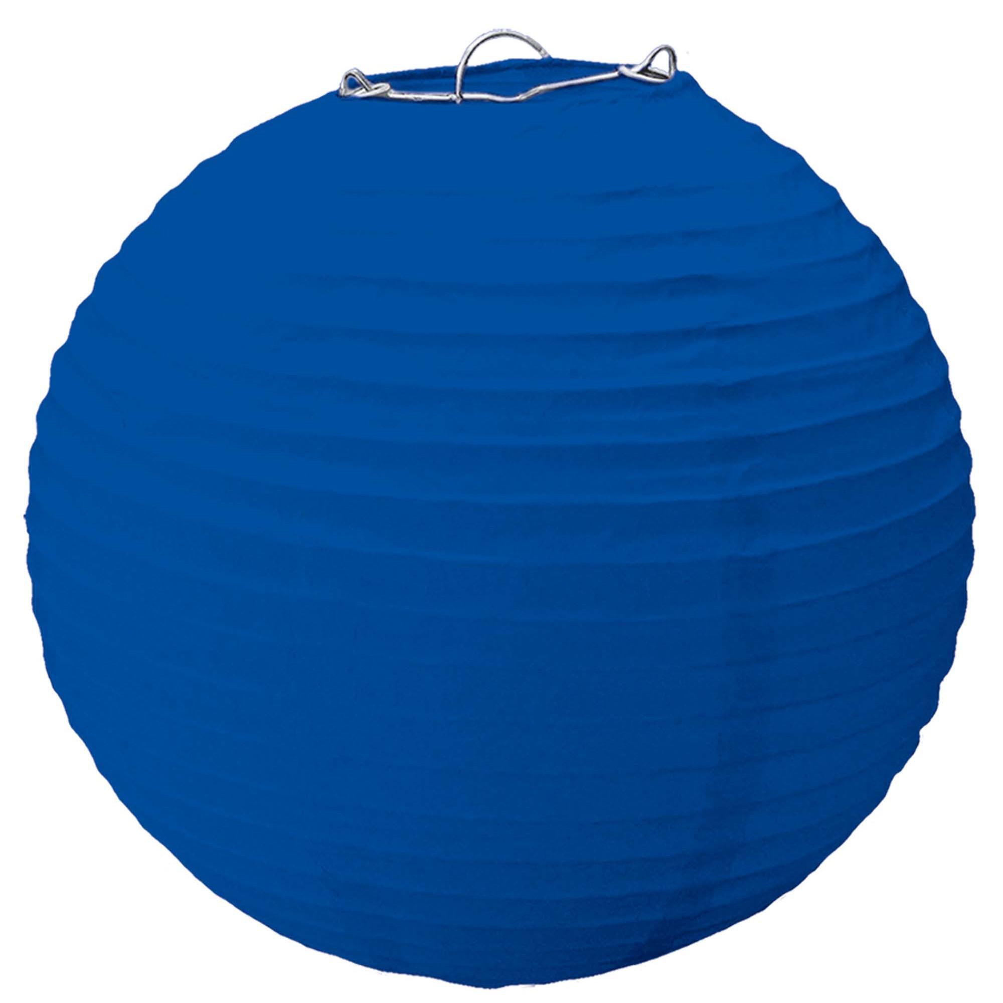 Bright Royal Blue Paper Lantern With Metal Frame 15.50in - Party Centre