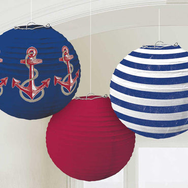 Anchors Aweigh Paper Lanterns 3pcs Decorations - Party Centre - Party Centre