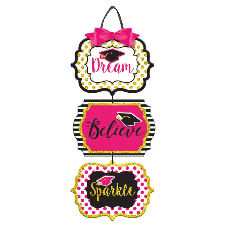 Gold Confetti Grad Sparkle Glitter Sign Decorations - Party Centre