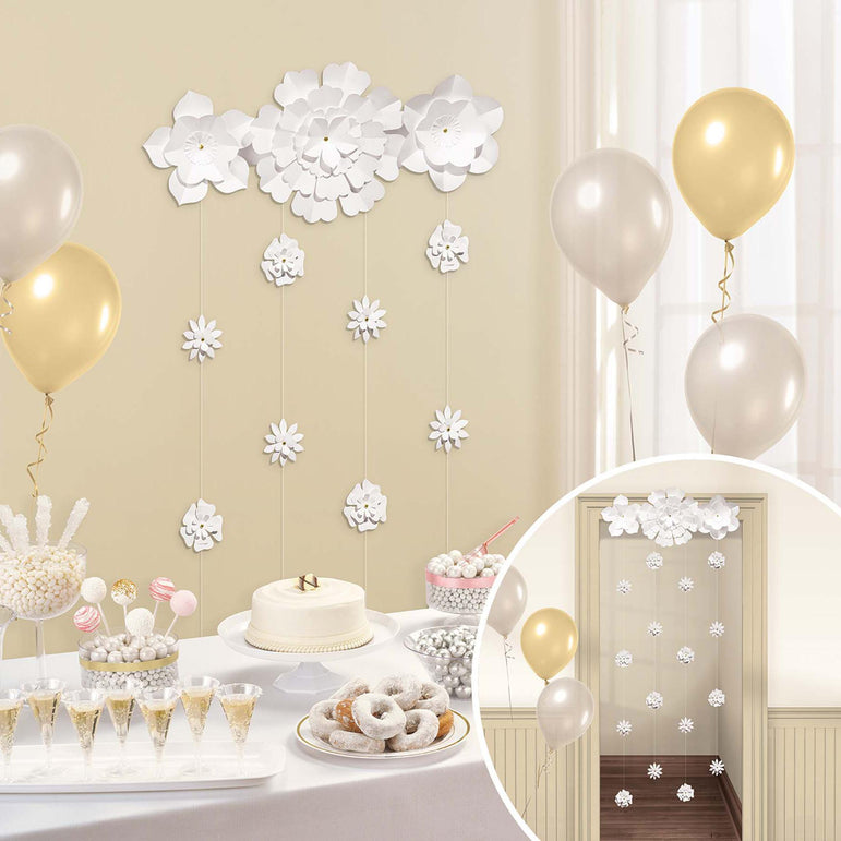 White Flower Doorway Curtain Decorations - Party Centre