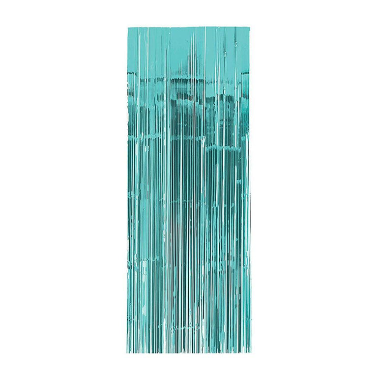 Robin's Egg Blue Metallic Curtain 8ft Decorations - Party Centre