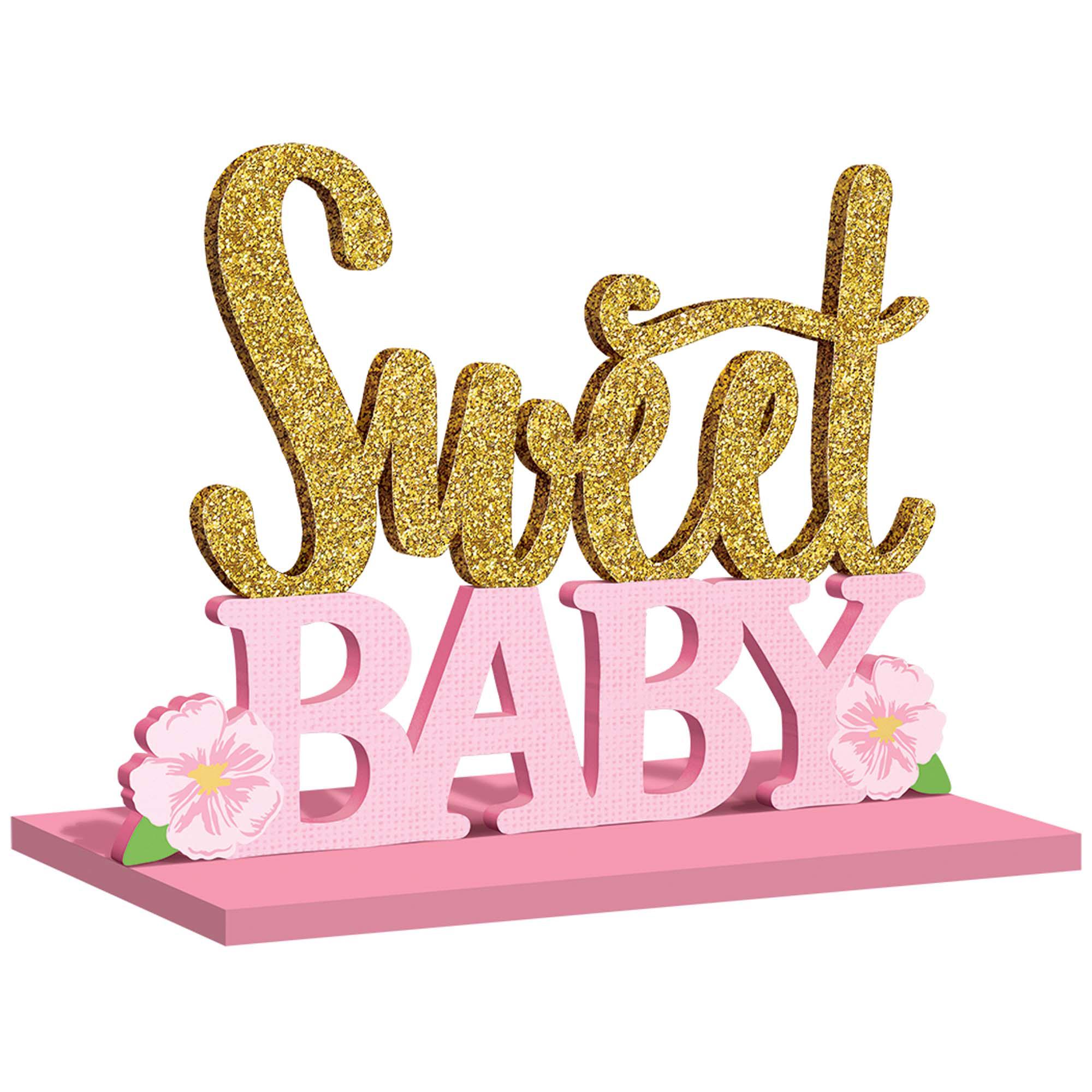 Floral Baby Stand Up Sign With Glitter Decorations - Party Centre - Party Centre