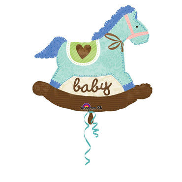 Baby Blue Rocking Horse Foil Balloon 29 x 26in Balloons & Streamers - Party Centre - Party Centre
