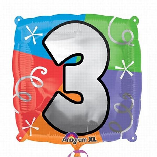Number 3 Square Foil Balloon 45cm Balloons & Streamers - Party Centre - Party Centre