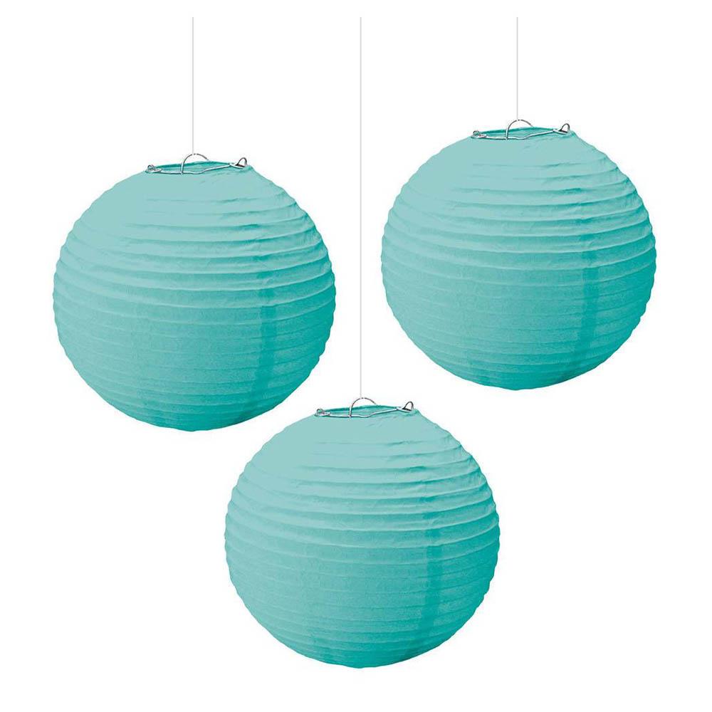 Robin's Egg Blue Round  Paper Lanterns 9.5in 3pcs Decorations - Party Centre - Party Centre