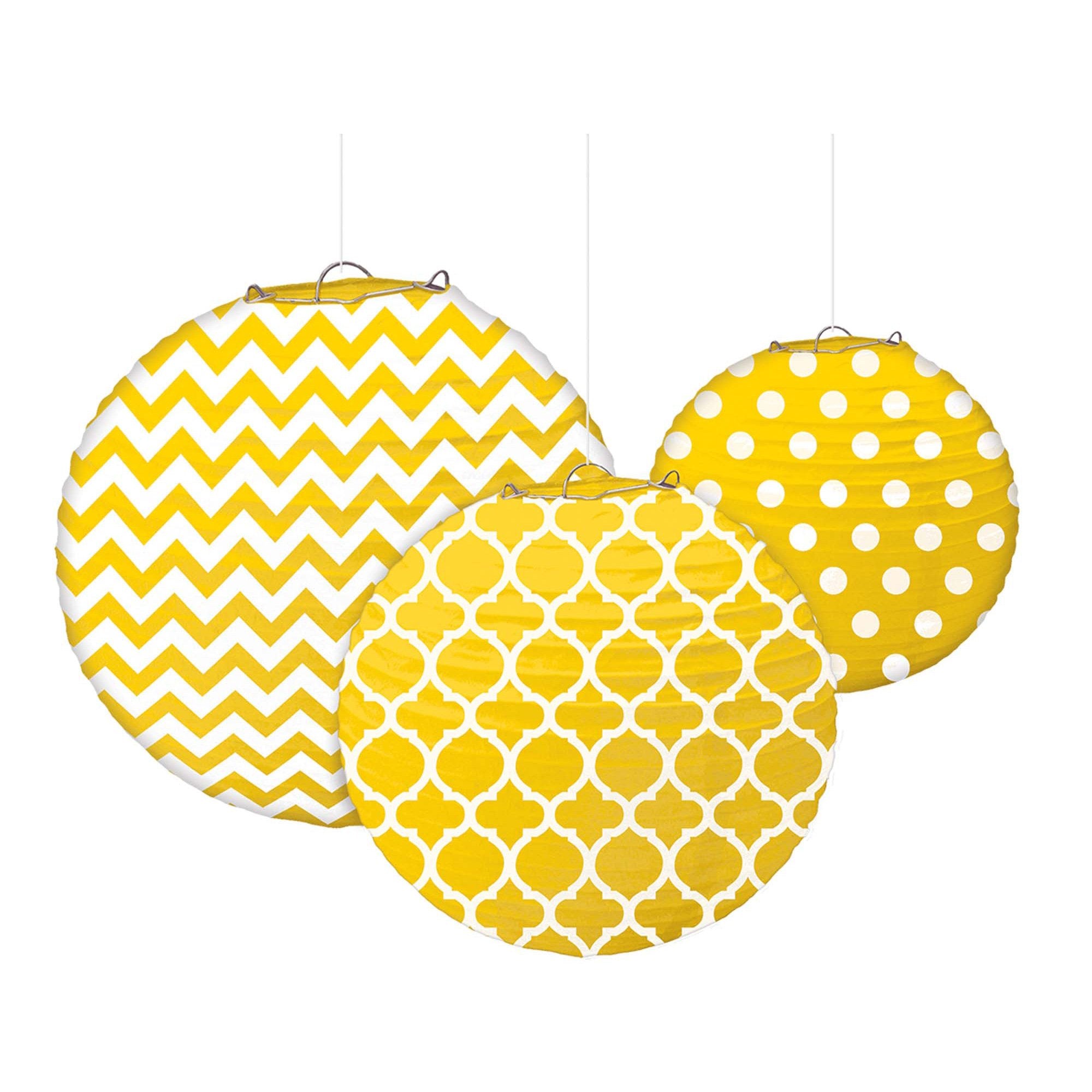 Yellow Sunshine Round Printed Paper Lantern 24cm - Party Centre