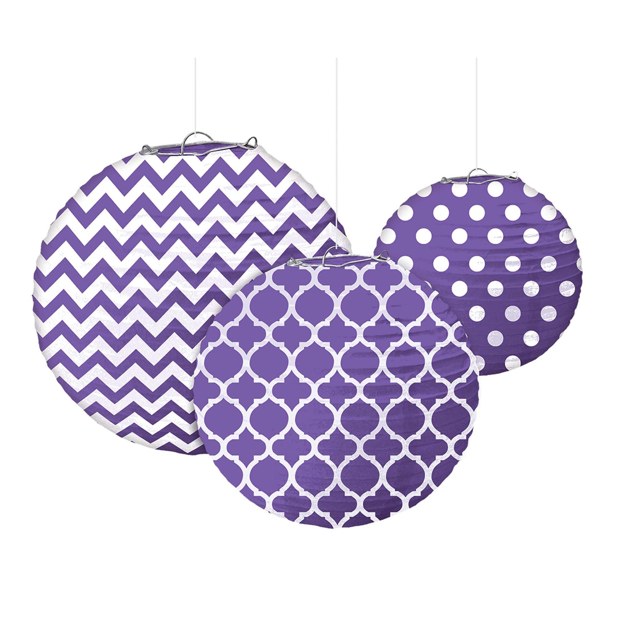 New Purple Round Printed Paper Lantern 24cm Decorations - Party Centre - Party Centre