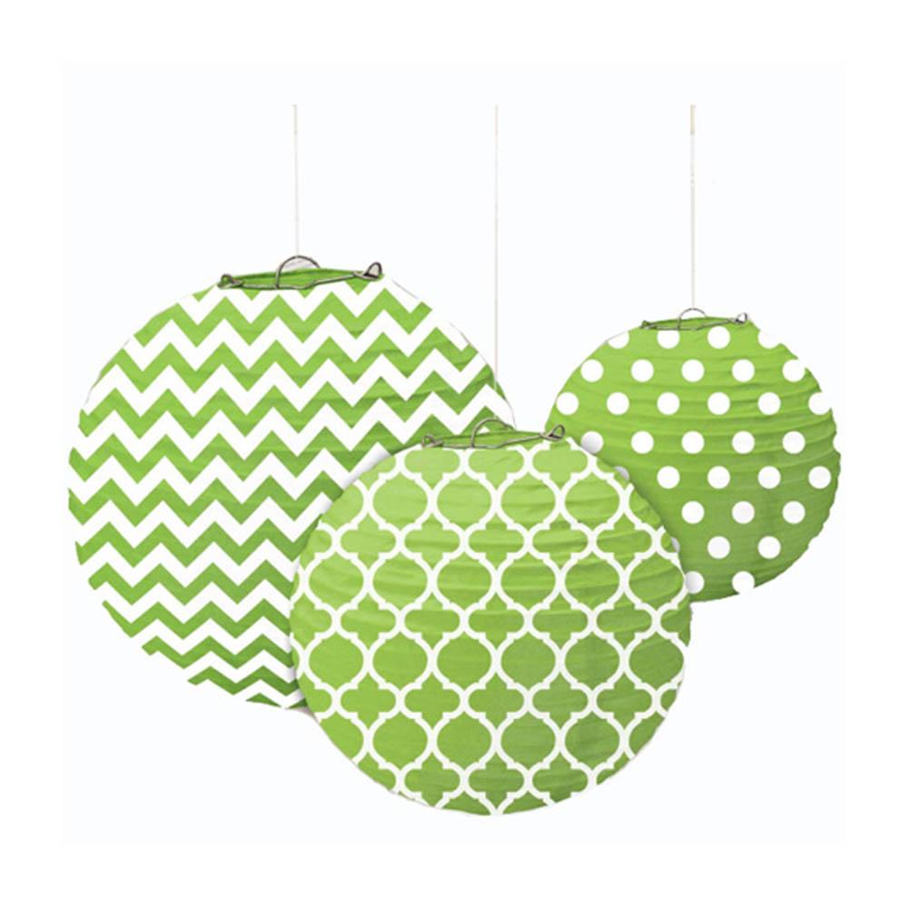 Kiwi Green Round Printed Paper Lantern 24cm Decorations - Party Centre - Party Centre