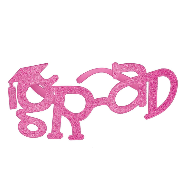 Grad Shaped Pink Plastic Glitter Glasses 4in x 9in Costumes & Apparel - Party Centre