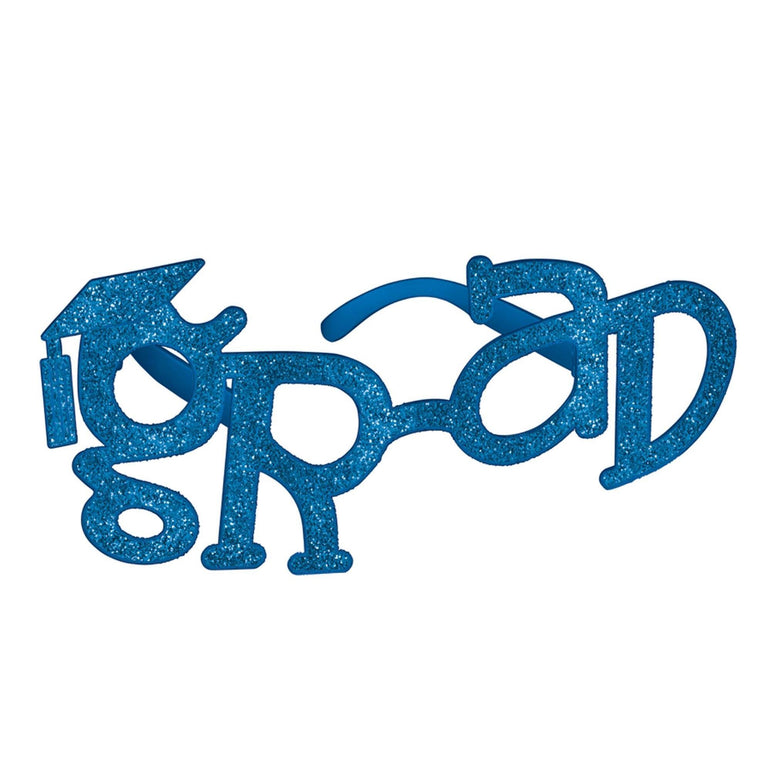 Grad Shaped Blue Plastic Glitter Glasses 4in x 9in Costumes & Apparel - Party Centre