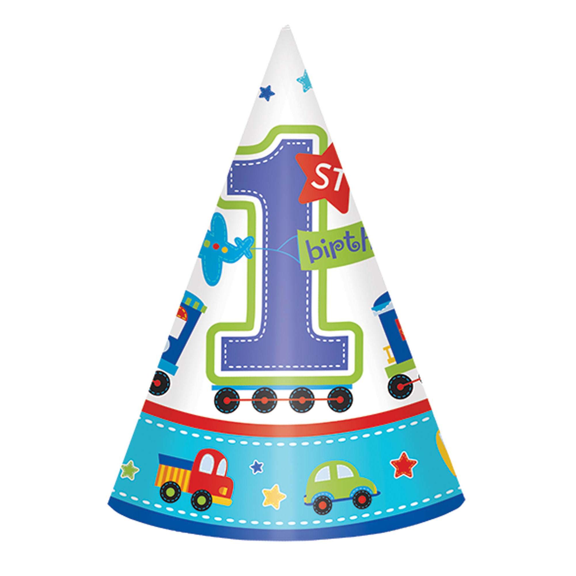 All Aboard Birthday Paper Cone Hats 8pcs Party Accessories - Party Centre - Party Centre