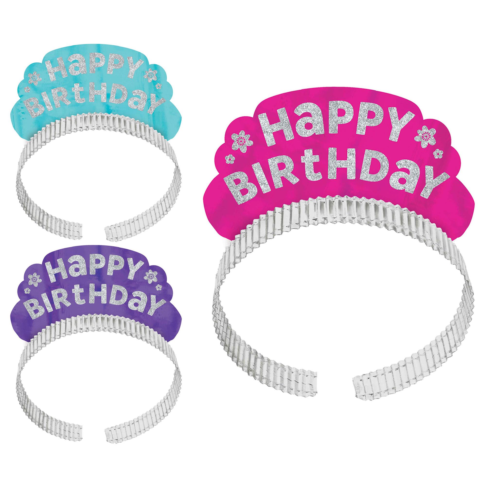 Purple and Teal Happy Birthday Tiara 12pcs Costumes & Apparel - Party Centre - Party Centre