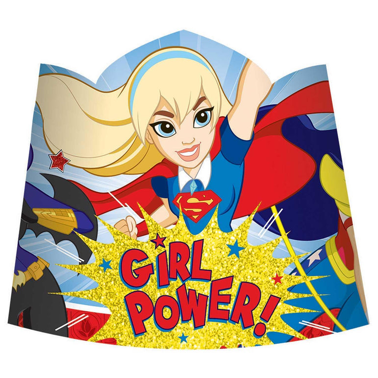 DC Superhero Girls Paper Tiara 8pcs Costumes & Apparel - Party Centre