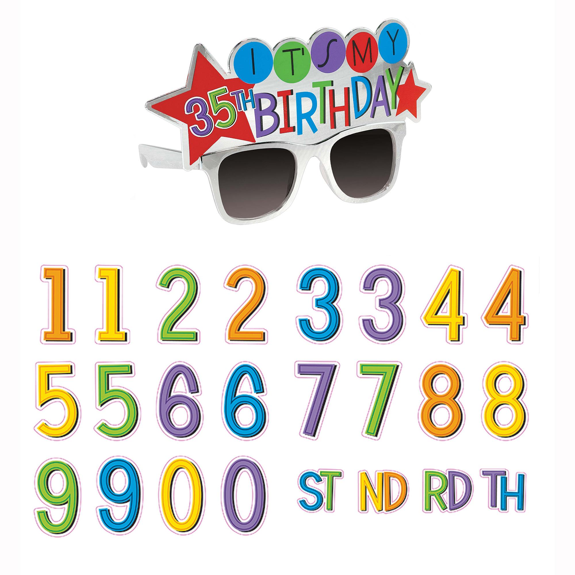 Rainbow Birthday Add-Any-Age Sunglasses Costumes & Apparel - Party Centre - Party Centre