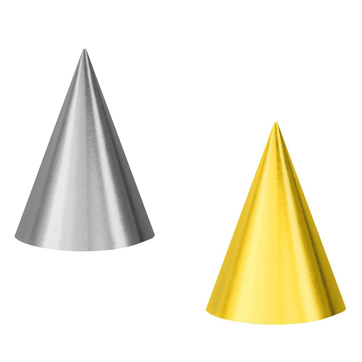 Silver & Gold Foil Party Cone Hats 7in, 12pcs Costumes & Apparel - Party Centre - Party Centre