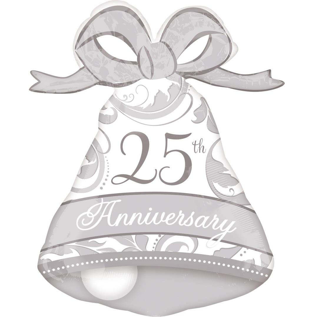 Silver Elegant 25th Anniversary Bell Foil Balloon 22 x 27in Balloons & Streamers - Party Centre - Party Centre