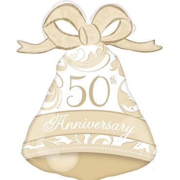 Gold Elegant 50th Anniversary Bell Foil Balloon 22 x 27in Balloons & Streamers - Party Centre - Party Centre