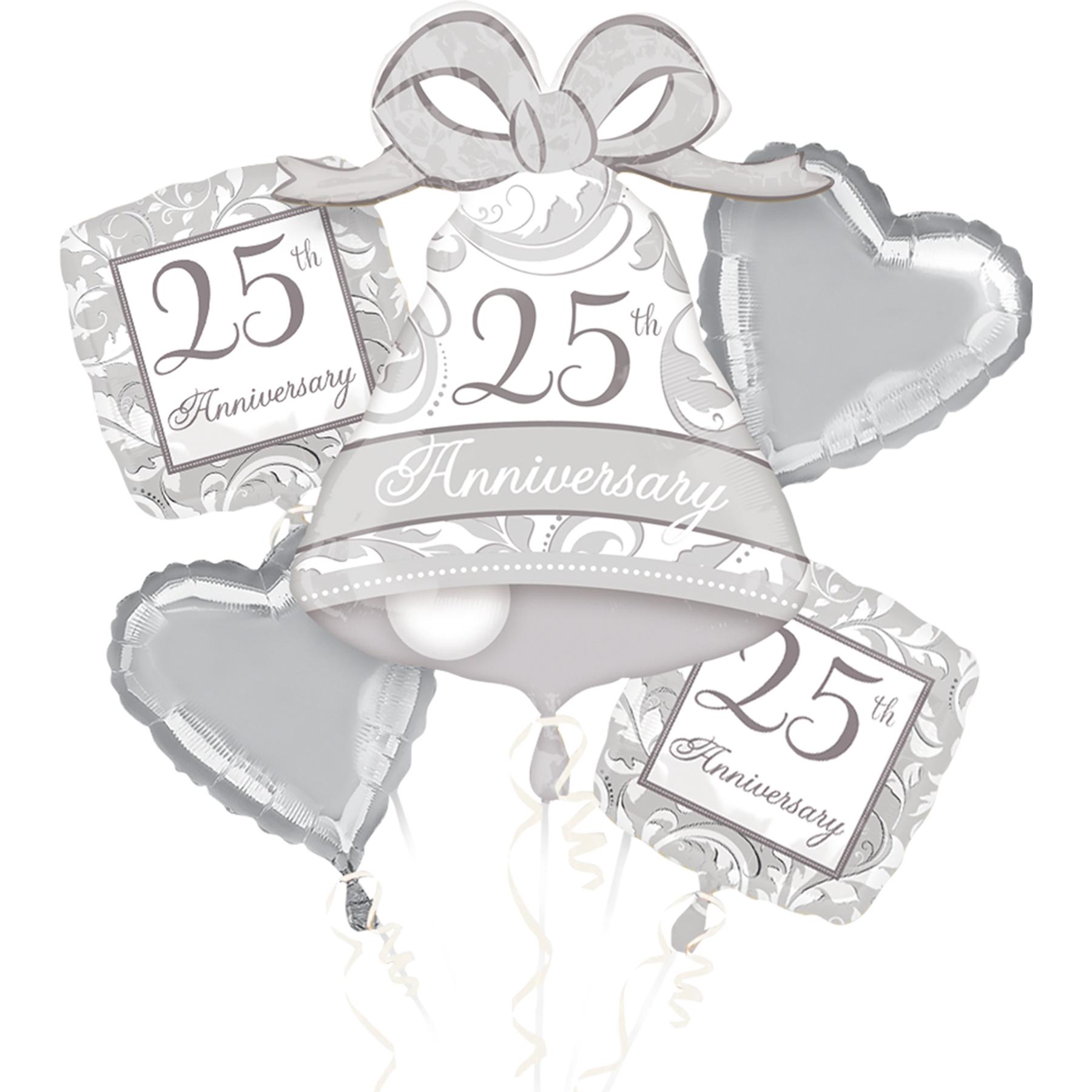 25th AnniversarySilver Scroll Balloon Bouquet 5pcs Balloons & Streamers - Party Centre - Party Centre
