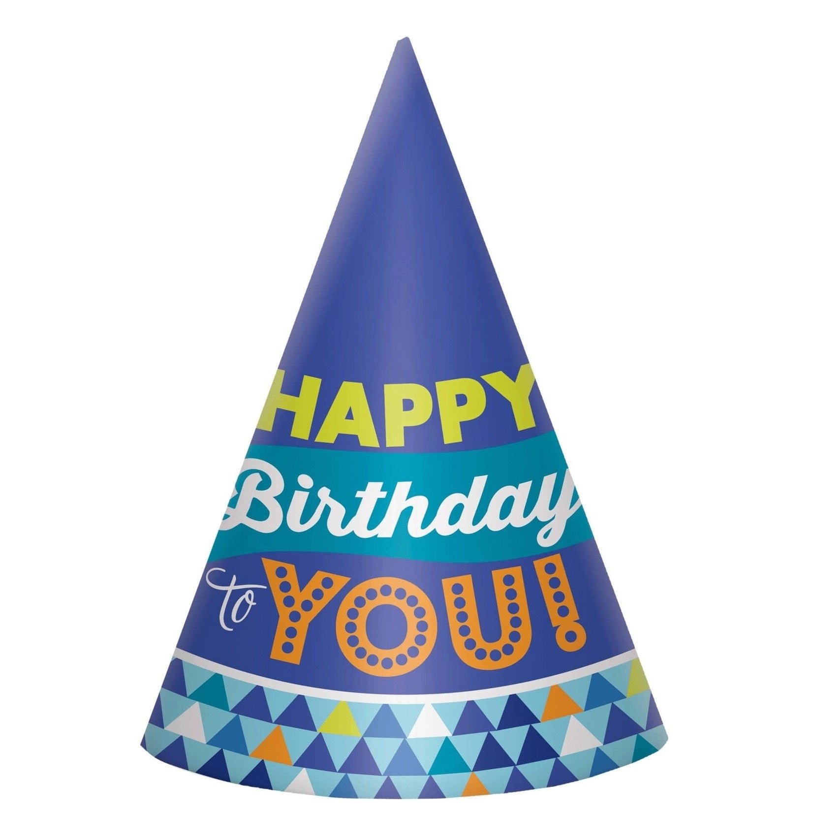 True Blue Happy Birthday Cone Hats Paper 8pcs - Party Centre