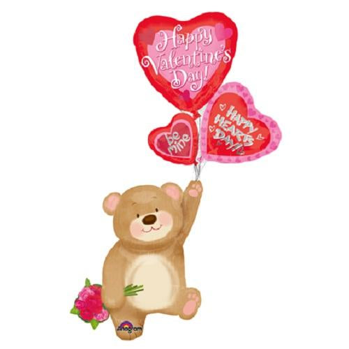 Valentine Bear With Heart Balloons Airwalker Balloon 65in Balloons & Streamers - Party Centre