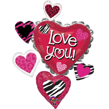Love You Animal Print Cluster Supershape Balloon Balloons & Streamers - Party Centre - Party Centre