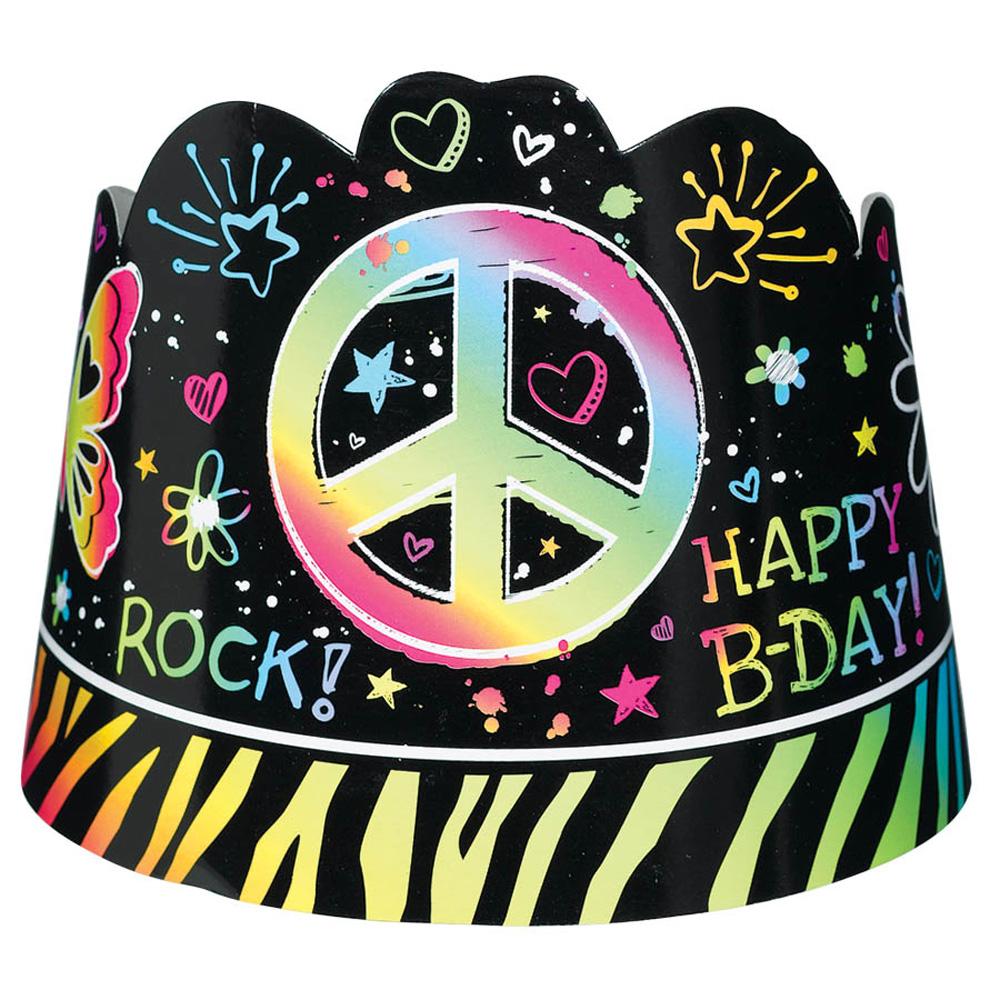 Neon Birthday Paper Tiaras 17in, 8pcs Costumes & Apparel - Party Centre - Party Centre
