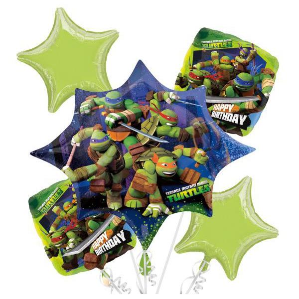 Teenage Mutant Ninja Turtles Bday Bouquet 5ct Balloons & Streamers - Party Centre - Party Centre